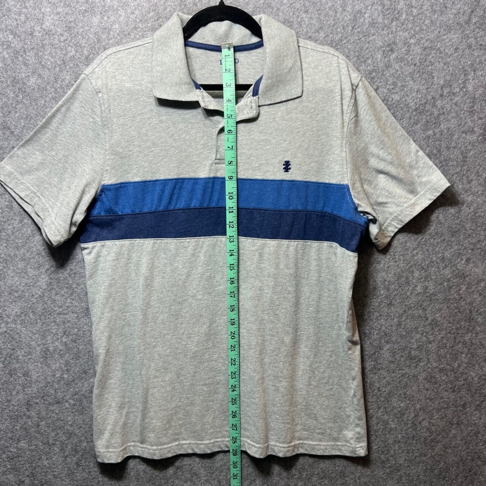 IZOD‎ Mens Polo Shirt Size L Short Sleeve Gray Blue Striped Golf Casual - Picture 6 of 6